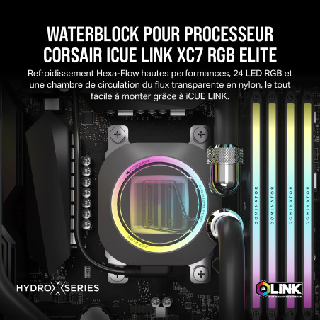 CORSAIR iCUE LINK XC7 RGB ELITE Waterblock pour Processeur - Chambre de Circulation du Flux Transparente - Compatible avec les s
