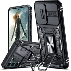 LeYi Coque pour Samsung Galaxy S22 5G Housse,Protection Caméra Étui avec Lentille Coulissante Couverture et Anneau Support,Étui