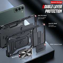 LeYi Coque pour Samsung Galaxy S22 5G Housse,Protection Caméra Étui avec Lentille Coulissante Couverture et Anneau Support,Étui 