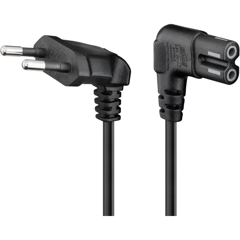 Goobay 97350 Câble d'alimentation prise EU type C coudé vers prise double Femelle type C7 coudé; 2,0 m; noir Goobay 97350 Câble d'alimentation prise EU type C coudé vers prise double Femelle type C7 coudé; 2,0 m; noir