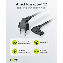 Goobay 97350 Câble d'alimentation prise EU type C coudé vers prise double Femelle type C7 coudé; 2,0 m; noir