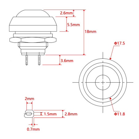 WayinTop 18 Pièces 12mm Boutons Poussoir de Réinitialisation Lockless Étanche Momentané Bouton Poussoir On-Off Push Button Switc