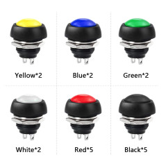 WayinTop 18 Pièces 12mm Boutons Poussoir de Réinitialisation Lockless Étanche Momentané Bouton Poussoir On-Off Push Button Switc