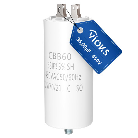 VIOKS Condensateur moteur CBB60 Elko 450 V 35 uf avec cosses enfichables et vis de fixation – Condensateur anti-brouilleur LED p