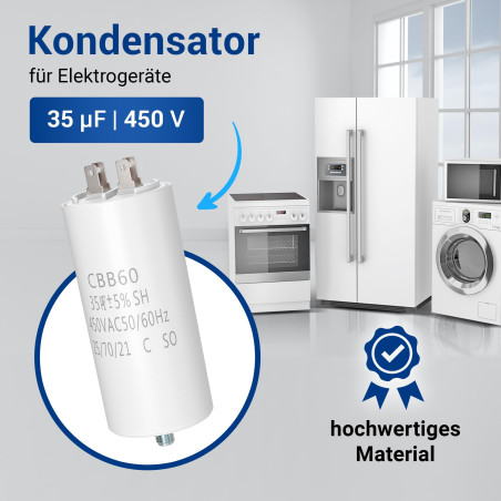 VIOKS Condensateur moteur CBB60 Elko 450 V 35 uf avec cosses enfichables et vis de fixation – Condensateur anti-brouilleur LED p