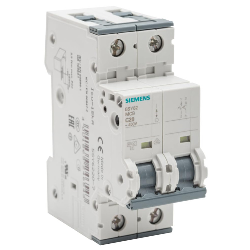 SIEMENS - Disjoncteur électrique bipolaire 20 A courbe C pour parafoudre SIEMENS - Disjoncteur électrique bipolaire 20 A courbe C pour parafoudre