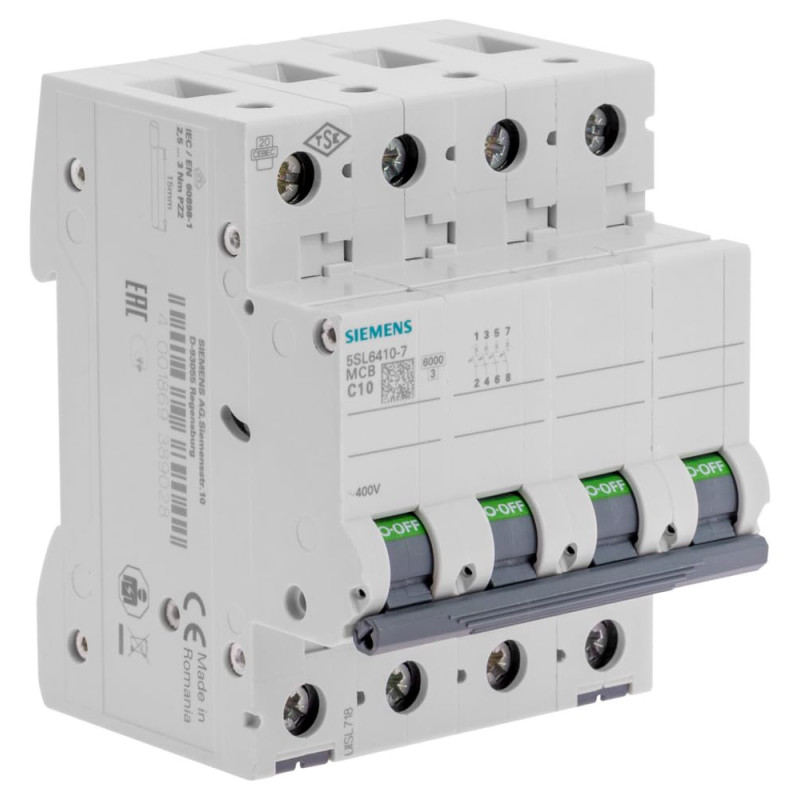 SIEMENS - Disjoncteur tetrapolaire 10A Courbe C