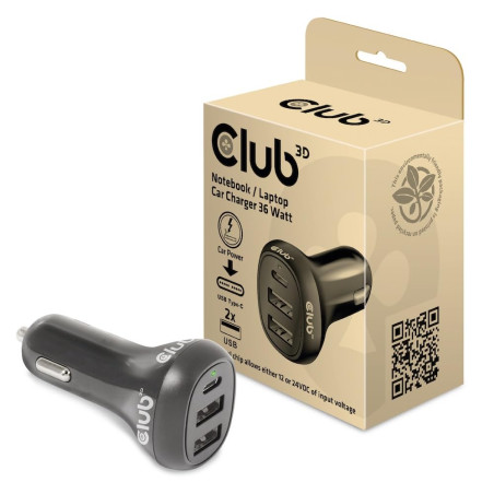 Club3D CAC-1921 Chargeur de voiture pour ordinateur portable 12 V 36 W