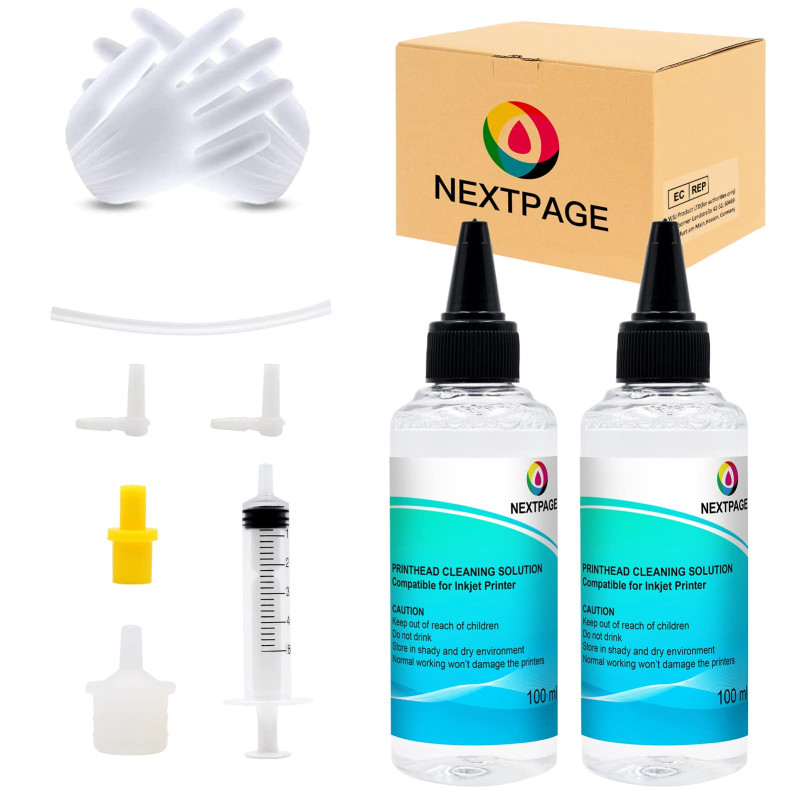 Nextpage Kit de nettoyage de tête d'impression - 100 ml - 2 nettoyeurs de tête d'impression - Pour toutes les imprimantes à jet Nextpage Kit de nettoyage de tête d'impression - 100 ml - 2 nettoyeurs de tête d'impression - Pour toutes les imprimantes à jet