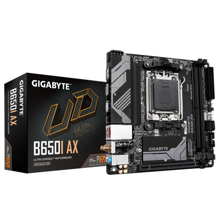 GIGABYTE B650I AX Carte mère - AMD Ryzen série 9000, VRM 5+2+1 Phases, jusqu'à 6400 MHz DDR5 (OC), 1xPCIe 4.0 M.2, LAN 2,5 GbE,