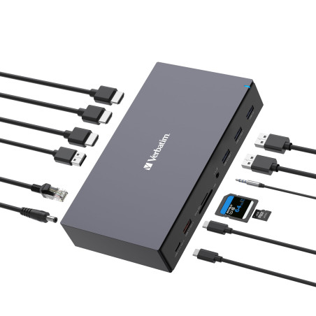 Verbatim USB-C Pro Station d'accueil 17 en 1 Hub multiport vers HDMI 4K et 8K, USB-A et USB-C, PD 100 W, AUX, Lecteur de Cartes,