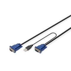 DIGITUS câble KVM - 2x port VGA, 1x port USB 2.0-3 m - Convient pour : DS-720xx et DS-23100-1, DS-23200-1, DS-23300-1 - Noir