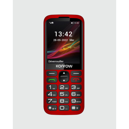 Konrow Senior 280 Next 4G (2.8'' - Double Sim - avec Station de Charge) Rouge