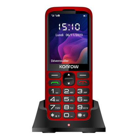 Konrow Senior 280 Next 4G (2.8'' - Double Sim - avec Station de Charge) Rouge