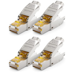 deleyCON 4x CAT 8 Prise Réseau RJ45 Sans Outil Prise Réseau 40 Gbit/s Blindée pour Câbles d'Installation Rigides de Câble Brut C