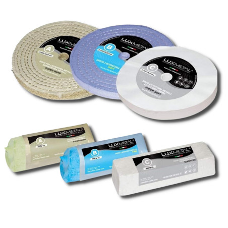 Lux Metal - Kit 3 Disques de Polissage de 200 mm et 3 Pâtes Abrasives de 350 gr - Parfaits pour polir des métaux tels que l'alum