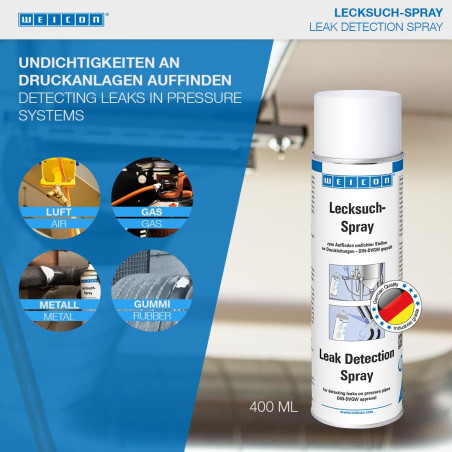 WEICON Spray Détecte-Fuites / 400 ml / détection facile et rapide des fuites dans les conduites de gaz / conduites sous pression