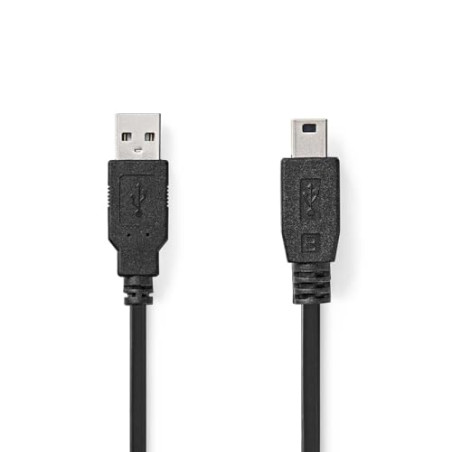 NEDIS Câble USB - USB 2.0 - Fiche USB-A - Fiche USB Mini-B 5 broches - 480 Mbps - Nickelé - 3 m - Rond - PVC - Noir - Étiquette