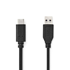 NEDIS Câble USB - USB 3.2 Gen 2 - Connecteur USB-A - Connecteur USB-C - 60 W - 10 Gbps - Nickelé - 1 m - Rond - PVC - Noir - Éti