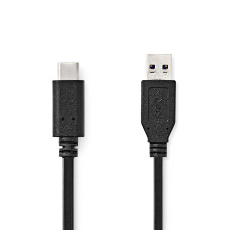 NEDIS Câble USB - USB 3.2 Gen 2 - Connecteur USB-A - Connecteur USB-C - 60 W - 10 Gbps - Nickelé - 1 m - Rond - PVC - Noir - Éti