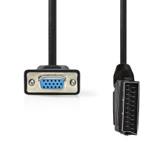 Nedis Câble péritel - Fiche péritel - VGA femelle - Nickelé - 480p - 2 m - Rond - PVC - Noir - Étiquette