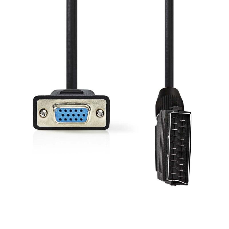 Nedis Câble péritel - Fiche péritel - VGA femelle - Nickelé - 480p - 2 m - Rond - PVC - Noir - Étiquette Nedis Câble péritel - Fiche péritel - VGA femelle - Nickelé - 480p - 2 m - Rond - PVC - Noir - Étiquette