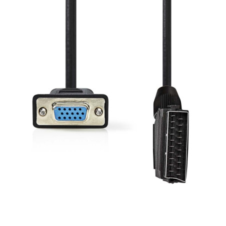 Nedis Câble péritel - Fiche péritel - VGA femelle - Nickelé - 480p - 2 m - Rond - PVC - Noir - Étiquette
