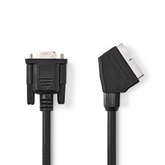 Nedis Câble péritel - Fiche péritel - VGA femelle - Nickelé - 480p - 2 m - Rond - PVC - Noir - Étiquette