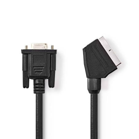 Nedis Câble péritel - Fiche péritel - VGA femelle - Nickelé - 480p - 2 m - Rond - PVC - Noir - Étiquette