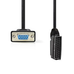 Nedis Câble péritel - Fiche péritel - VGA femelle - Nickelé - 480p - 2 m - Rond - PVC - Noir - Étiquette