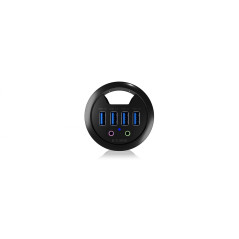 ICY BOX Hub USB de bureau (60 mm) à encastrer, 4 Ports USB 3.0, Entrée/sortie audio, Passe-câble, Noir, IB-Hub1403A