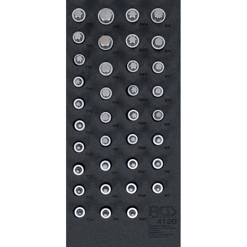 BGS 4120 Insert de servante d’atelier 1/3: Jeu de douilles à embouts carré femelle 12,5 mm (1/2") hexagone femelle, profil T (po BGS 4120 Insert de servante d’atelier 1/3: Jeu de douilles à embouts carré femelle 12,5 mm (1/2") hexagone femelle, profil T (po