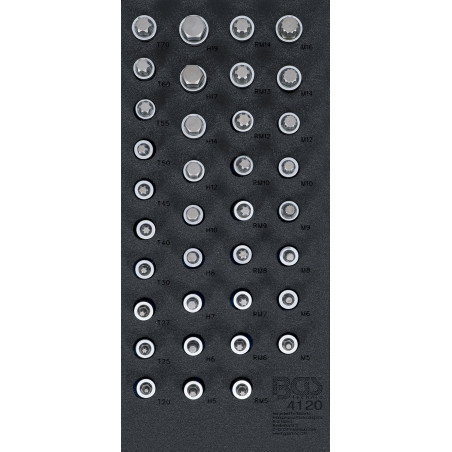 BGS 4120 Insert de servante d’atelier 1/3: Jeu de douilles à embouts carré femelle 12,5 mm (1/2") hexagone femelle, profil T (po