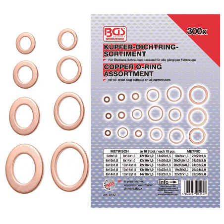 BGS 8142 | Assortiment de joints d’étanchéité | cuivre | 300 pièces