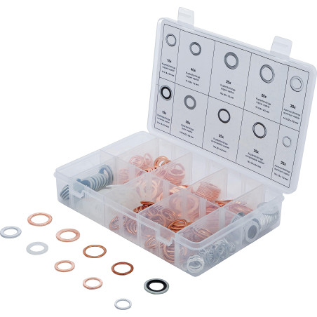 BGS 85225 | Assortiment de joints d’étanchéité | cuivre, aluminium, nylon | 250 pièces