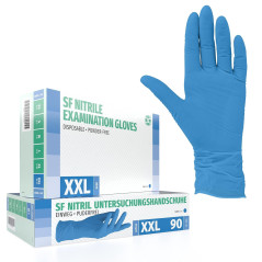 SF Gants nitrile XXL bleus – 90 gants jetables, non poudrés, sans latex, résistants, pour la cuisine, l’usage médical, le ménage