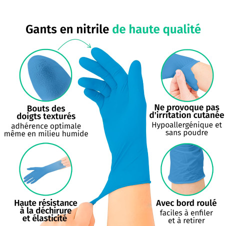 SF Gants nitrile XXL bleus – 90 gants jetables, non poudrés, sans latex, résistants, pour la cuisine, l’usage médical, le ménage