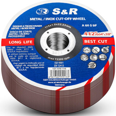 S&R Disque à tronçonner 115 Metal Fer Acier Inox Aluminium. Disque Meuleuse 115 Metal Extra fin - 25 Disques pour Meuleuse 115 M