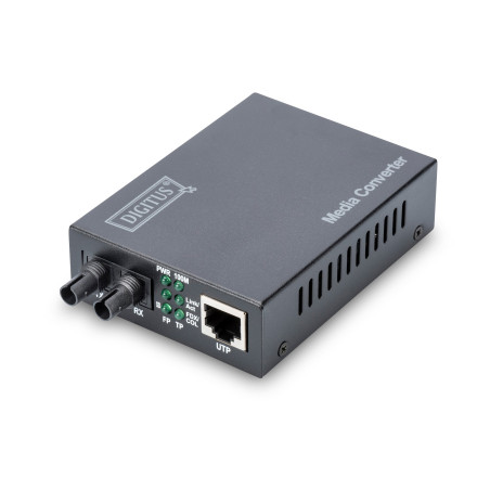 DIGITUS Convertisseur de média - Multimode - Fast Ethernet - RJ45 / St - Longueur d'onde 1310nm - Jusqu'à 2km - Noir