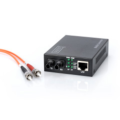 DIGITUS Convertisseur de média - Multimode - Fast Ethernet - RJ45 / St - Longueur d'onde 1310nm - Jusqu'à 2km - Noir