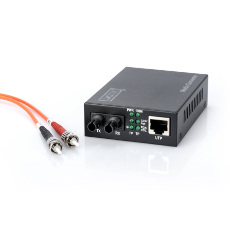 DIGITUS Convertisseur de média - Multimode - Fast Ethernet - RJ45 / St - Longueur d'onde 1310nm - Jusqu'à 2km - Noir