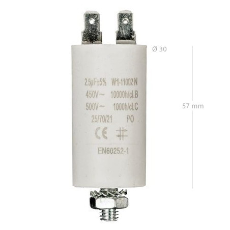 Condensateur de démarrage pour moteur électrique 450 VCA, 2.5 uF