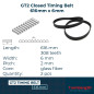 GT2 courroie synchrone/dentée 2GT-6 largeur 6mm, pas 2mm, 2 pièces (616mm)