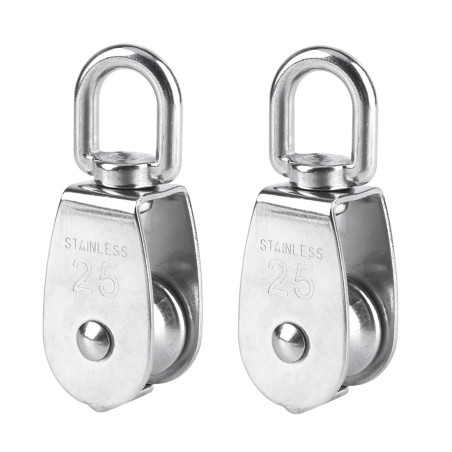 BuxiuGK 2 Pièces 25 mm Poulie Simple Poulie en Acier INOX Poulie de Levage Capacité de la Poulie 150 kg - Argent
