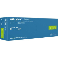 Nitrylex Classic Gants Nitrile Jetables, Examen Protecteur, Non Poudrés, Non Stériles, Couleur Bleu, Taille S (6-7), Ambidextre,