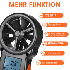 Kethvoz Anémomètre Numérique, vitesse du vent Jauge de débit d'air Mini Anemometre Mesurer la vitesse de l'air pour HVAC Planche