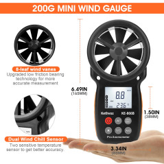Kethvoz Anémomètre Numérique, vitesse du vent Jauge de débit d'air Mini Anemometre Mesurer la vitesse de l'air pour HVAC Planche