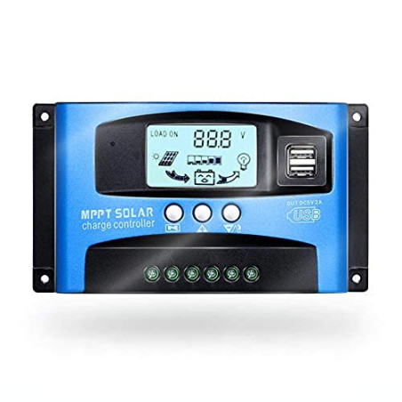 SolaMr 30A Régulateur de Charge Solaire 12V/24V Contrôleur de Charge de Batterie pour Panneau Solaire avec Écran LCD et Double P