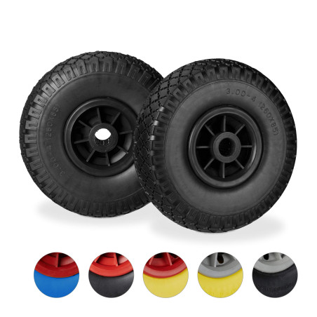 Relaxdays Roue de brouette, caoutchouc, 3.00-4", 2x roue de rechange, pour axe de 25 mm, 260x85 mm, noir