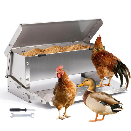 Mangeoire Automatique pour Poulets, Auge en Acier Galvanisé ImperméAble à l'eau et à Ouverture Automatique, ProtèGe la Nourritur